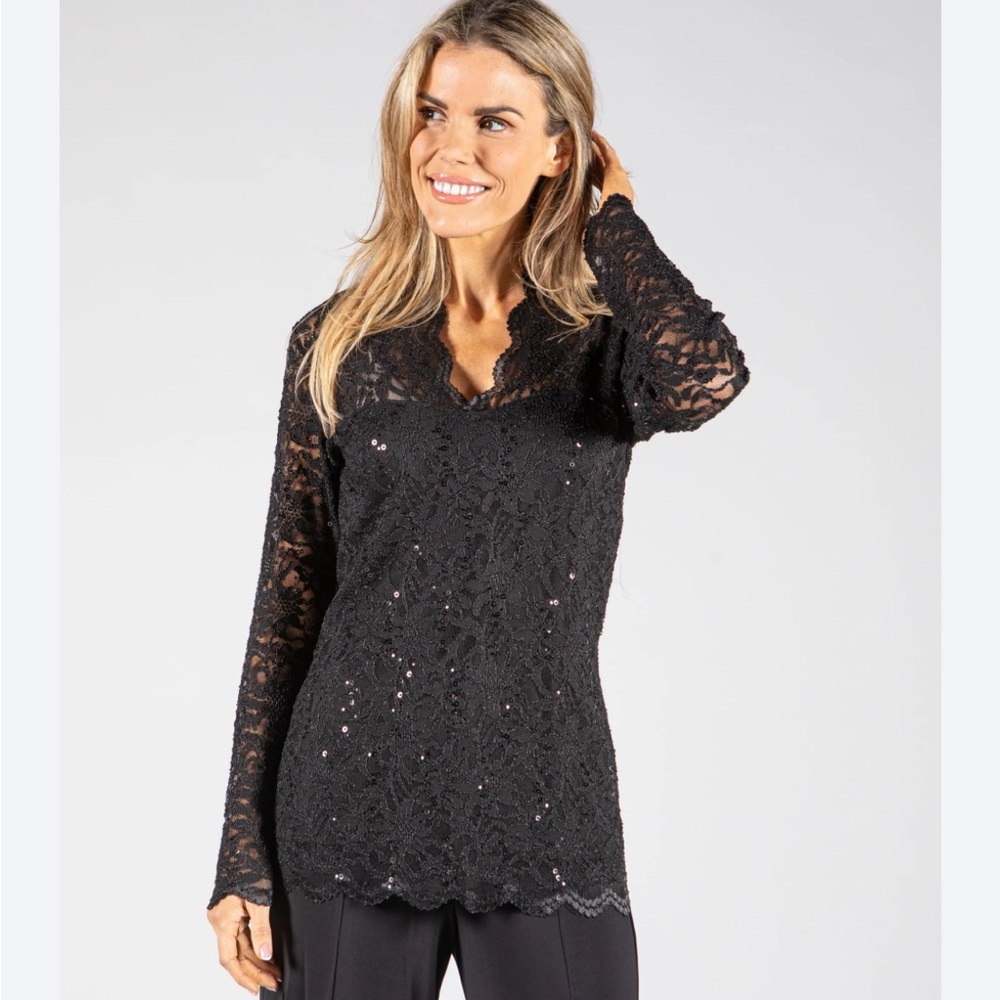 Vintage PASSPORTS Black Beaded Lace Blouse